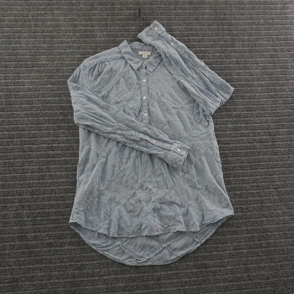 Sundance Blouse Womens PM Blue Quilted Embroidered Cotton Long Sleeve